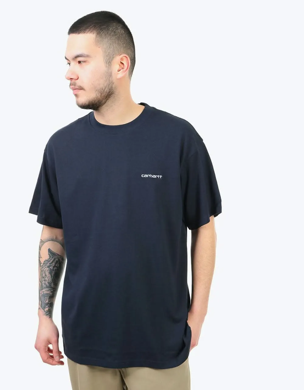 Carhartt WIP S/S Script Embroidery T-Shirt - Dark Navy/White