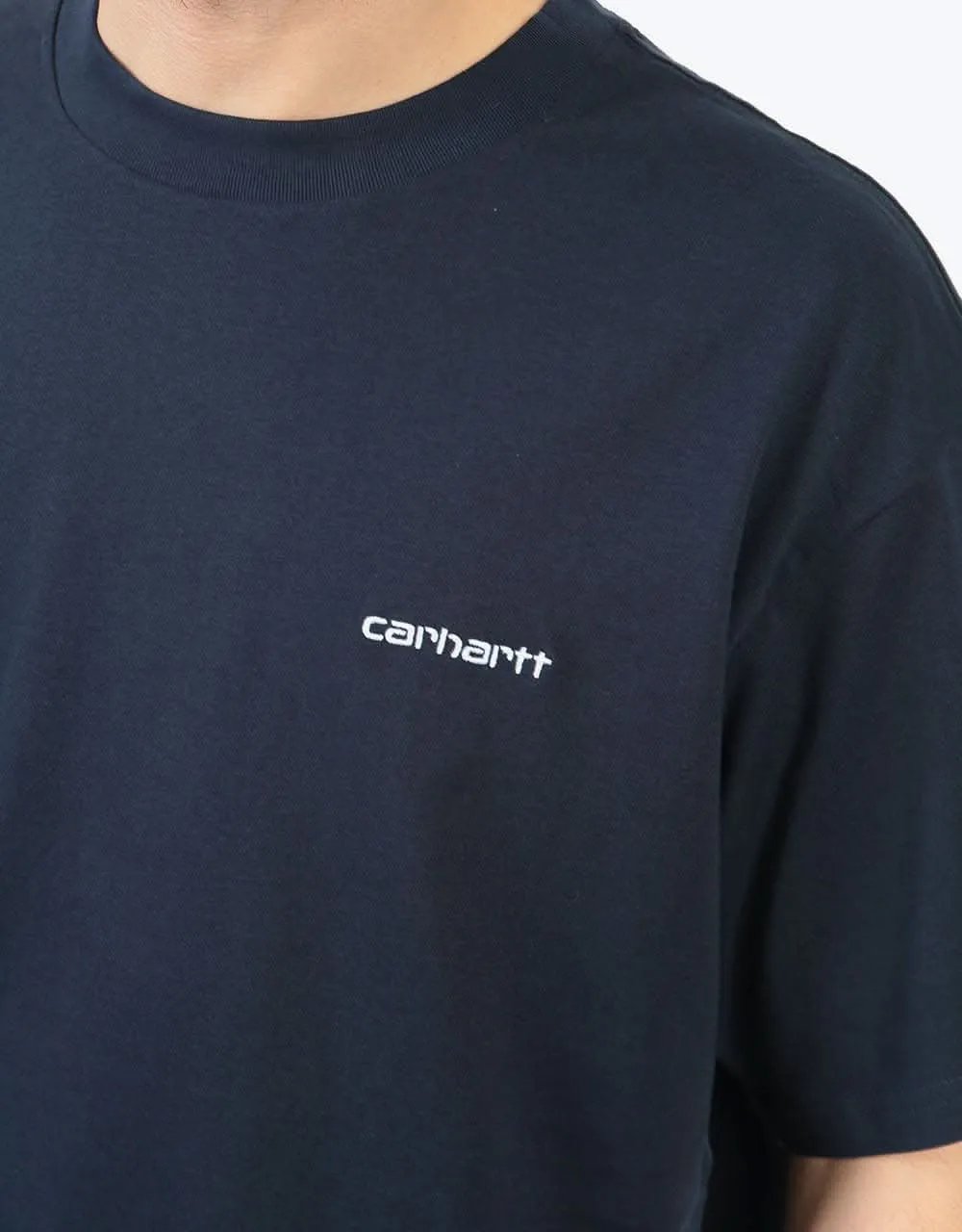 Carhartt WIP S/S Script Embroidery T-Shirt - Dark Navy/White