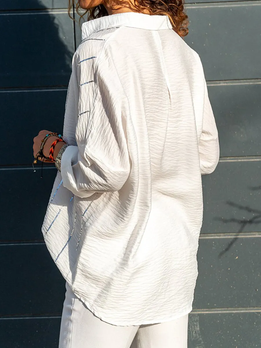 Casual Print Long Sleeve T-Shirts Button-Up Top