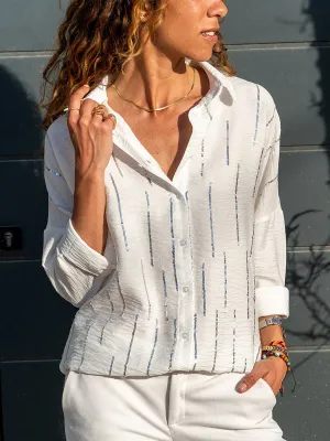 Casual Print Long Sleeve T-Shirts Button-Up Top