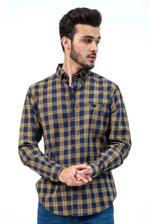 CASUAL SHIRT NAVY YELLOW CHECK