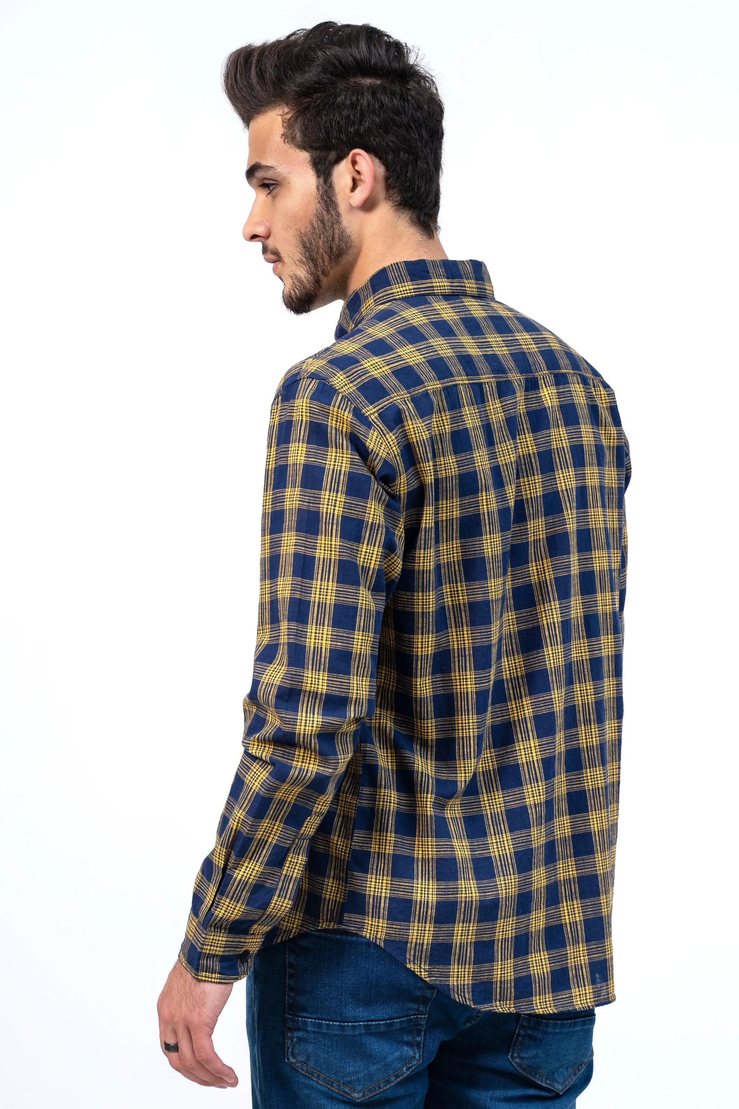 CASUAL SHIRT NAVY YELLOW CHECK