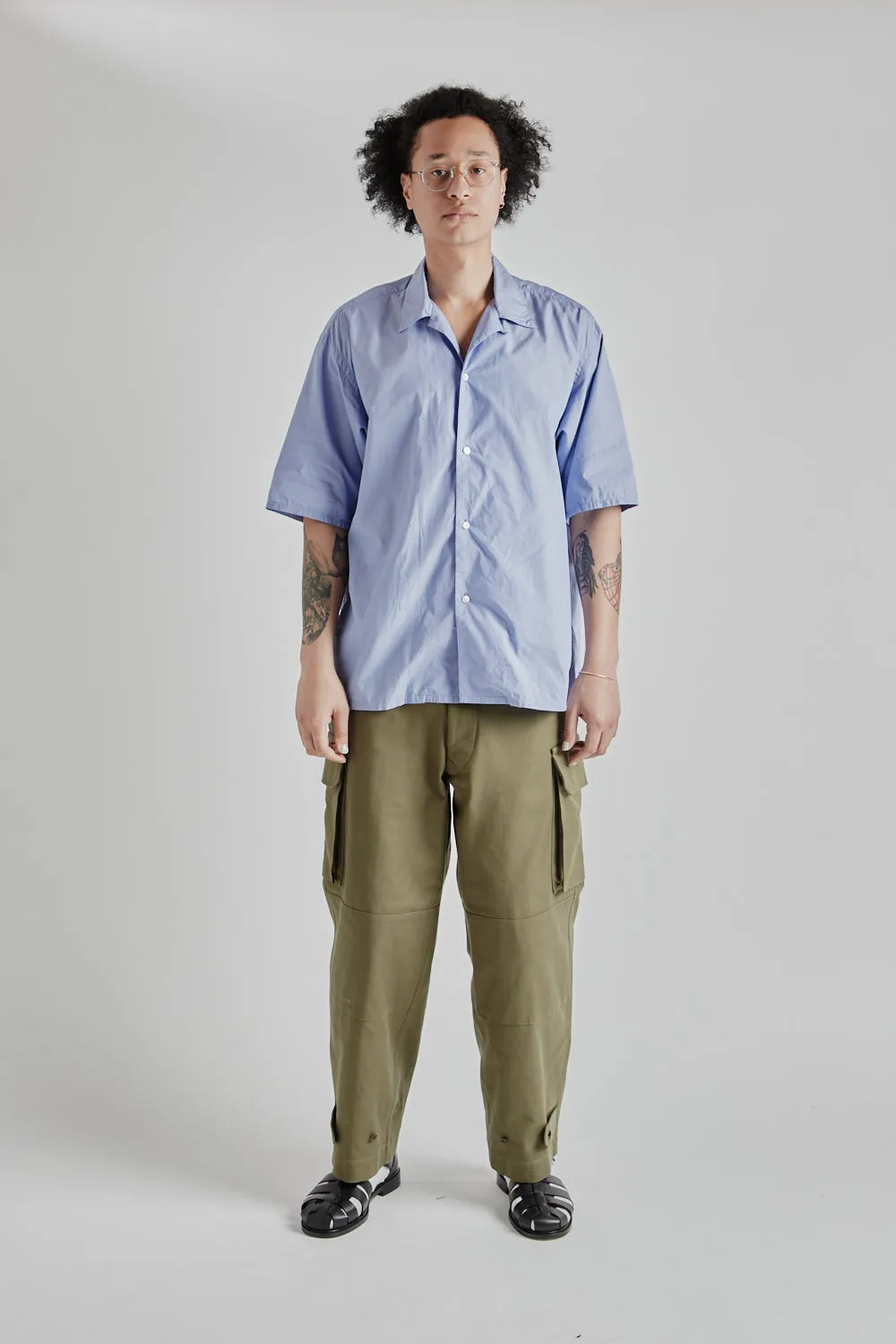 Chambray Open Collar Shirt - Saxe