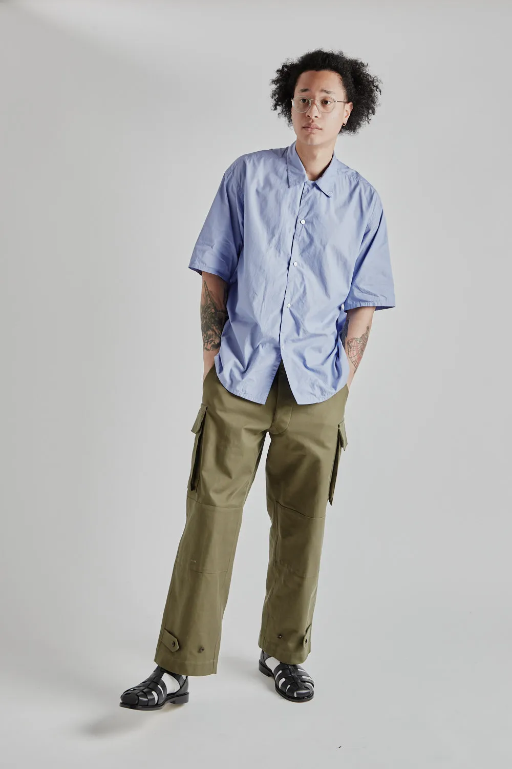 Chambray Open Collar Shirt - Saxe