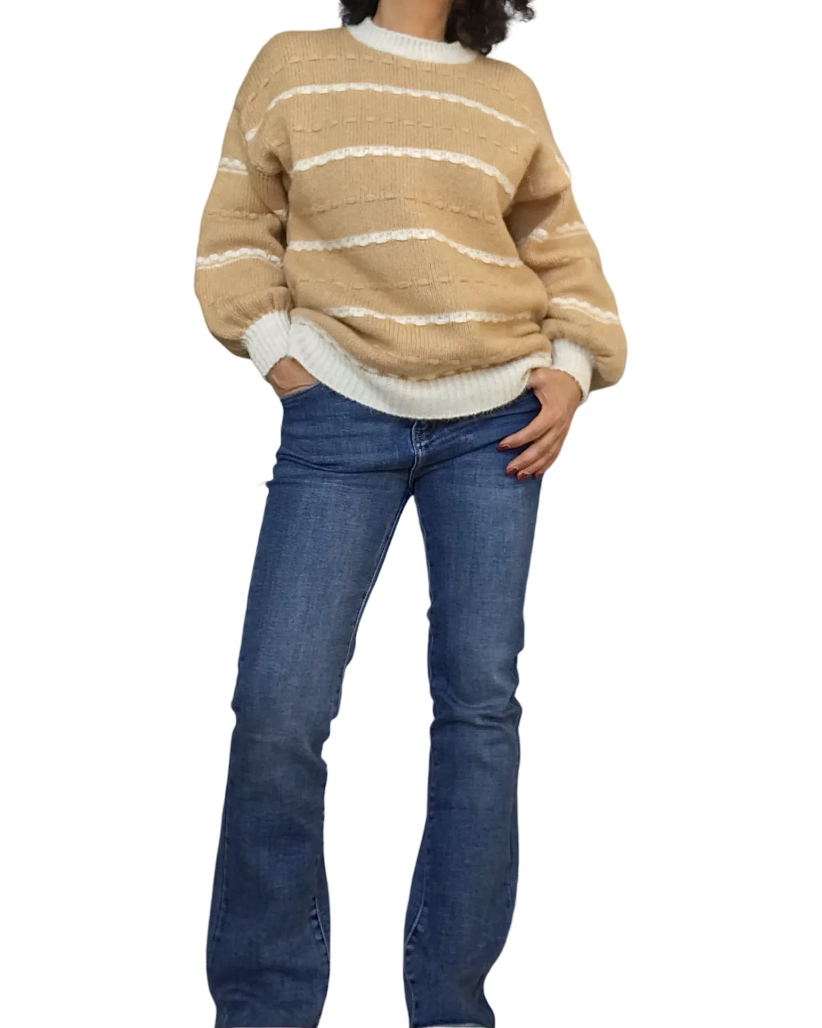 Chandail col rond en tricot deux couleurs