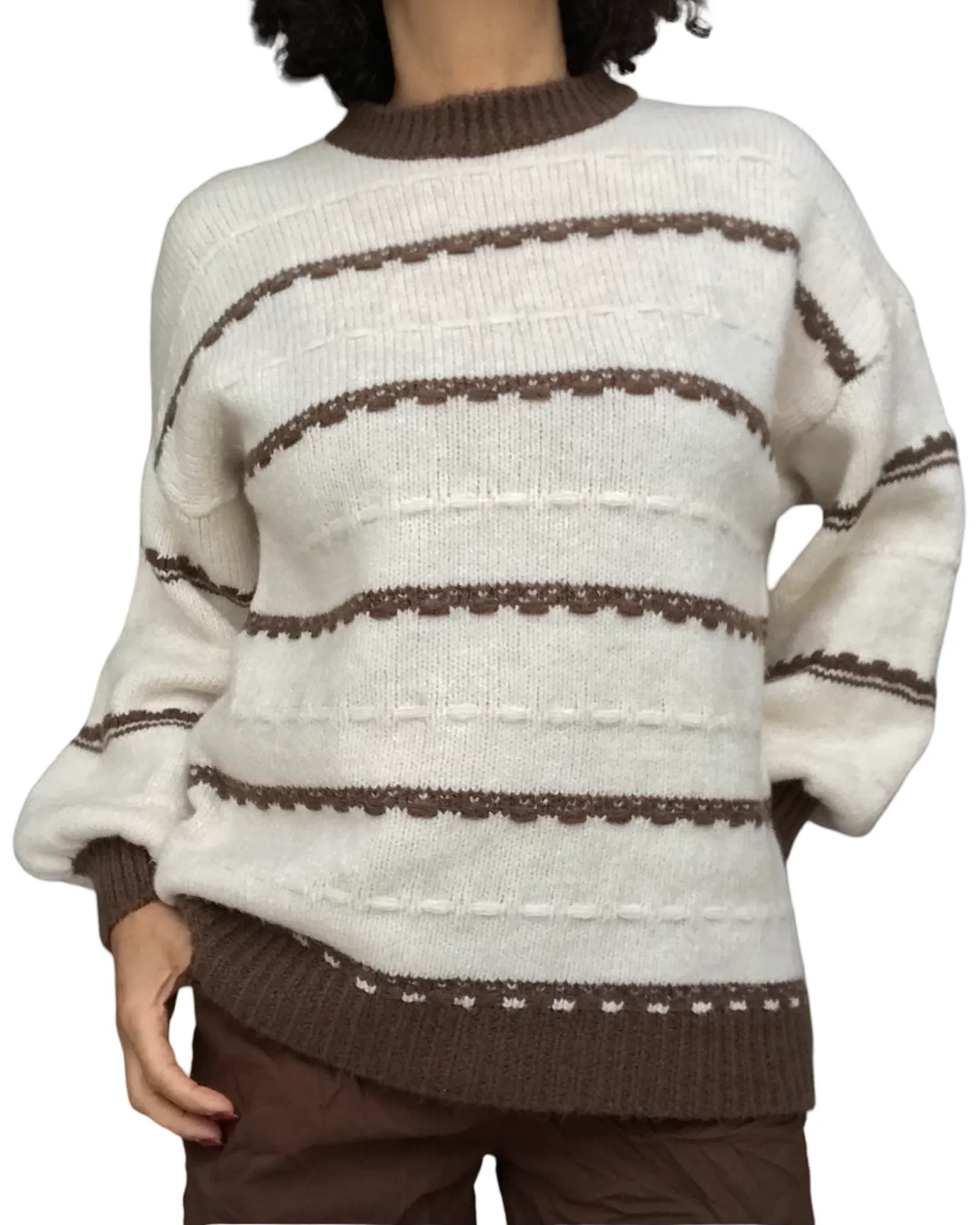 Chandail col rond en tricot deux couleurs