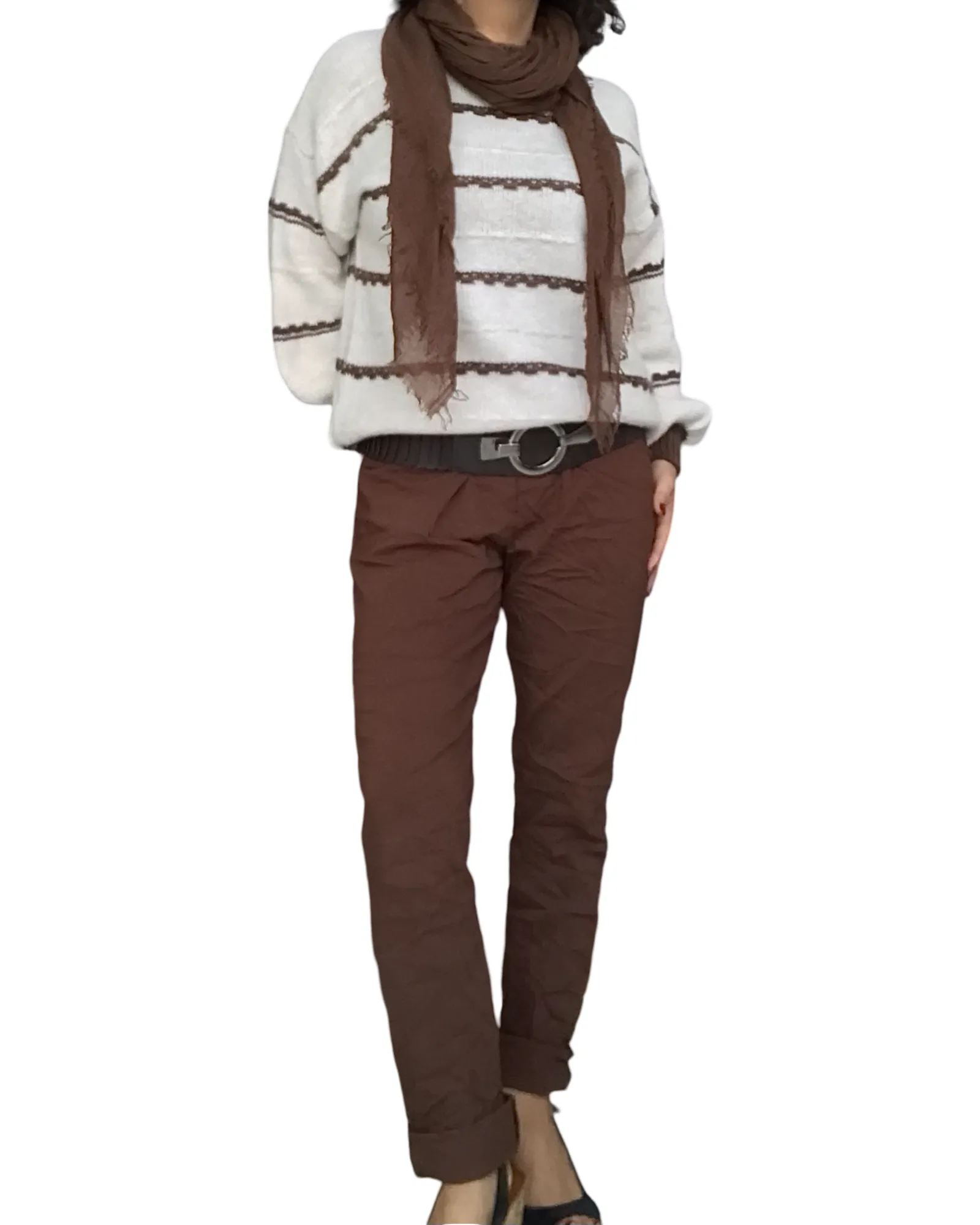 Chandail col rond en tricot deux couleurs