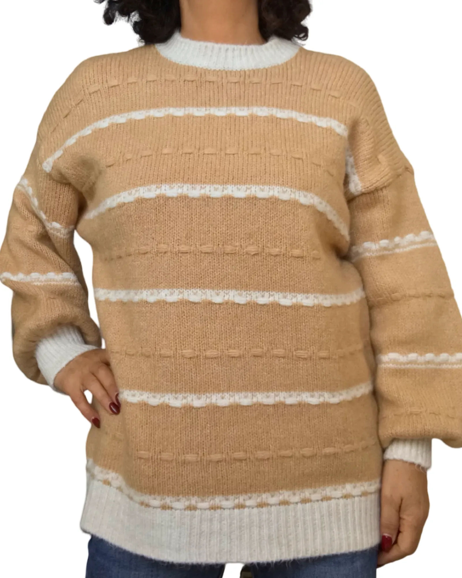 Chandail col rond en tricot deux couleurs