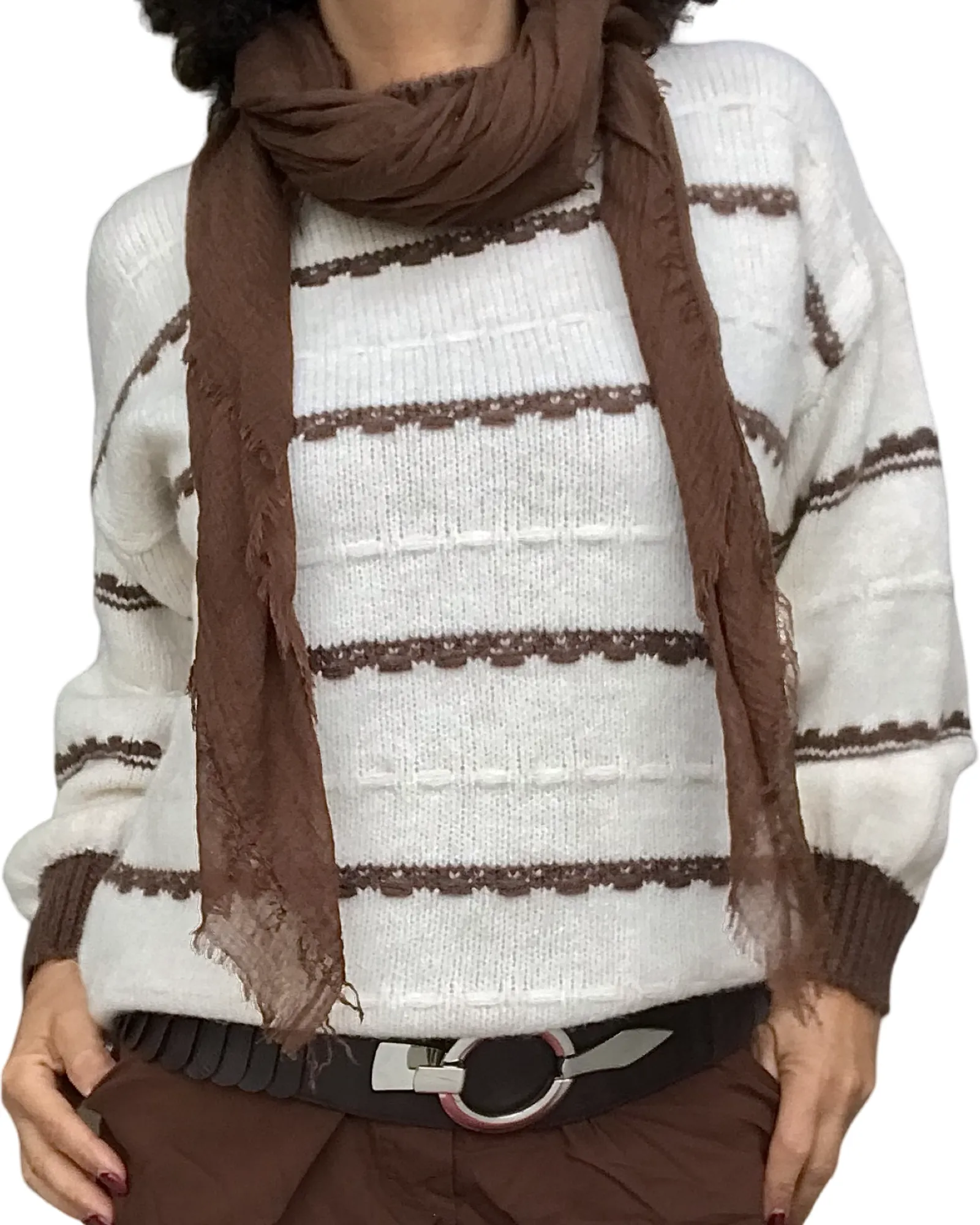 Chandail col rond en tricot deux couleurs