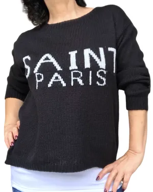 Chandail en tricot noir « Saint Paris » col rond