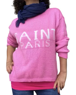 Chandail en tricot rose « Saint Paris » col rond