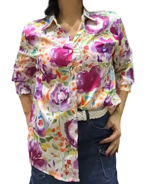 Chemise en satin fleurie violet