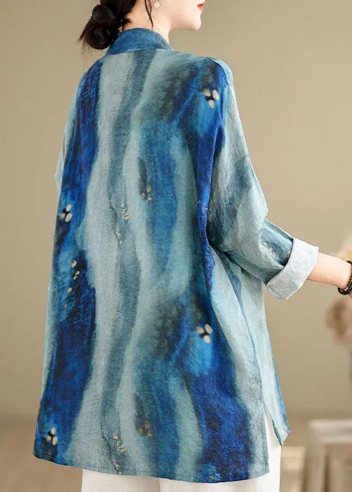 Chinese Style Blue Tie Dye Oriental Button Cotton Shirts Spring TJ013