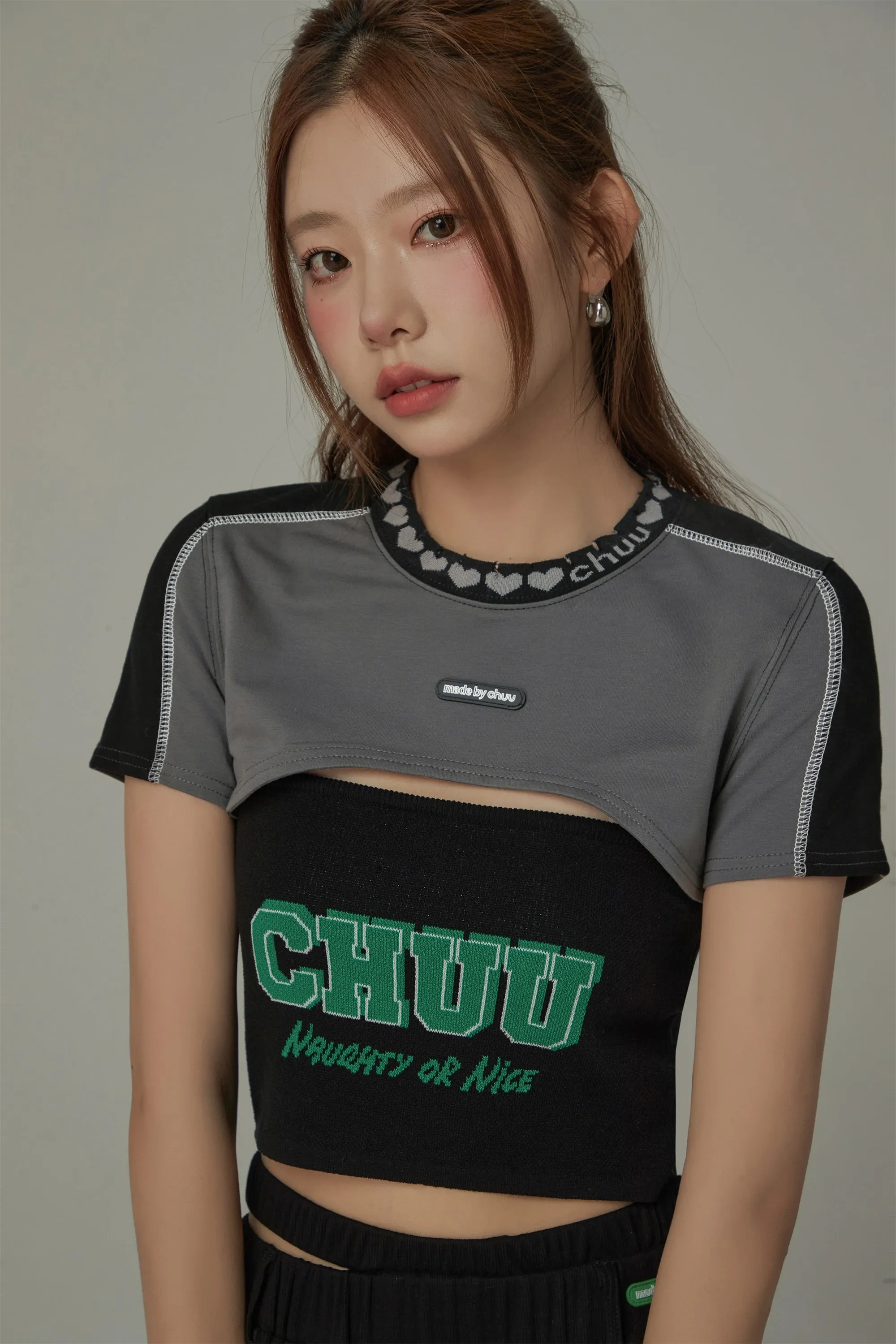 Contrast Ultra Cropped Heart Neckline T-Shirt