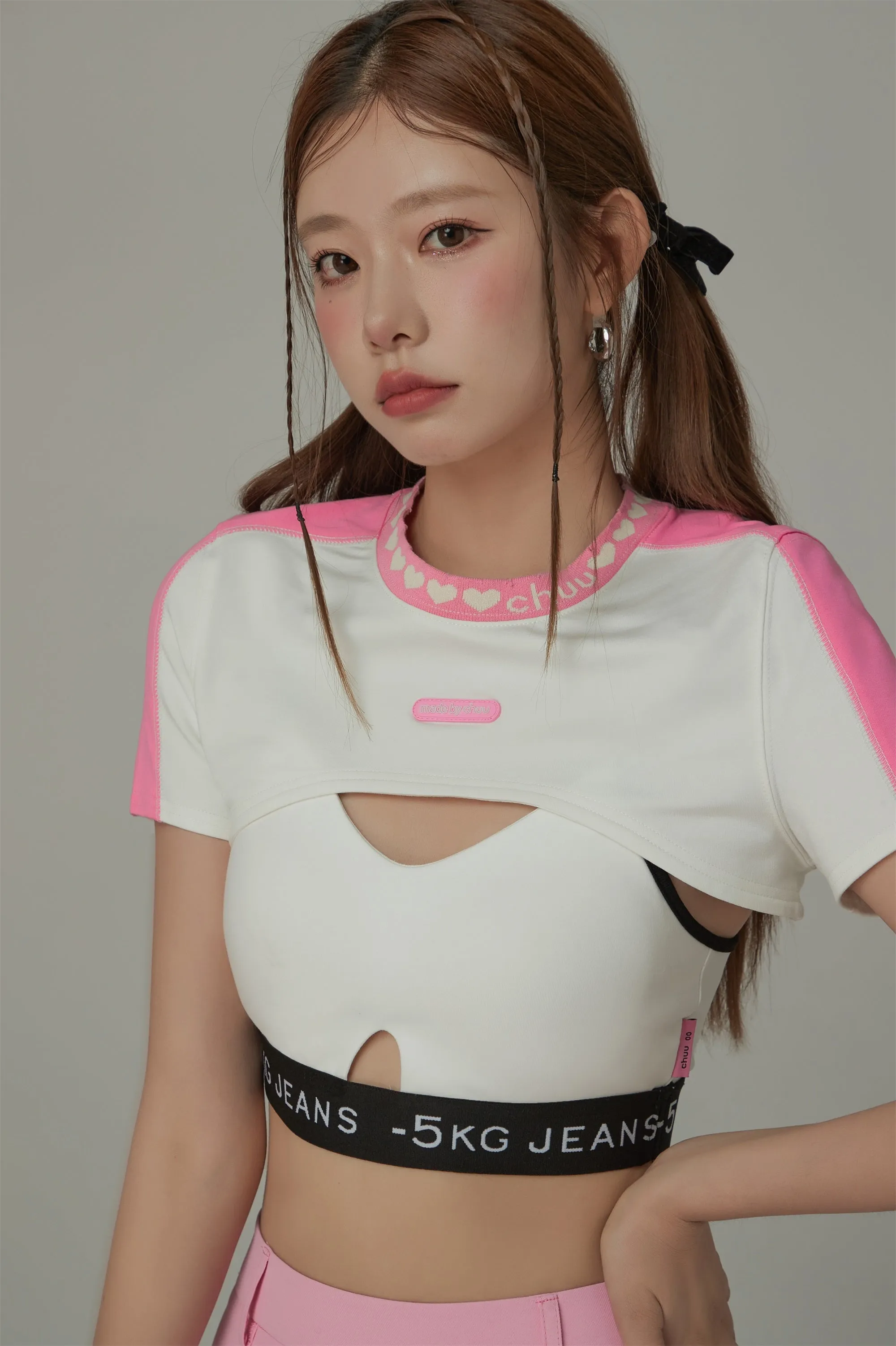 Contrast Ultra Cropped Heart Neckline T-Shirt