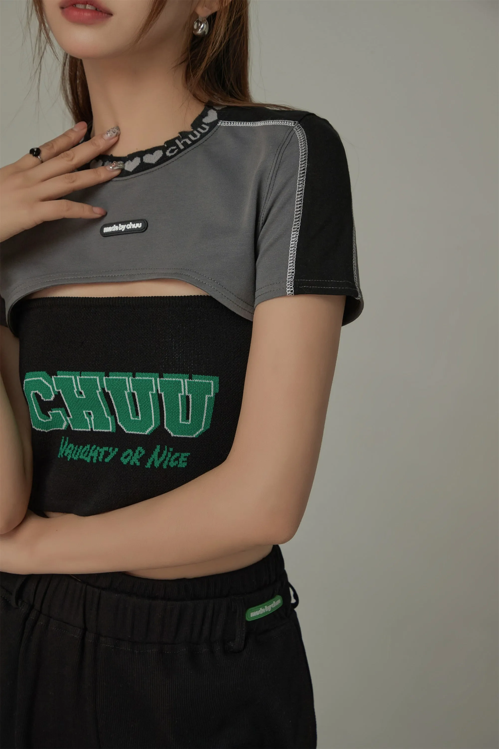 Contrast Ultra Cropped Heart Neckline T-Shirt