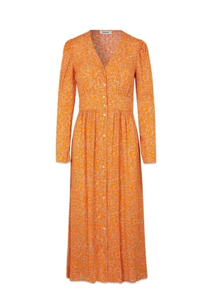 CorinnaMD print dress - Vibrant Orange Flower Leaf