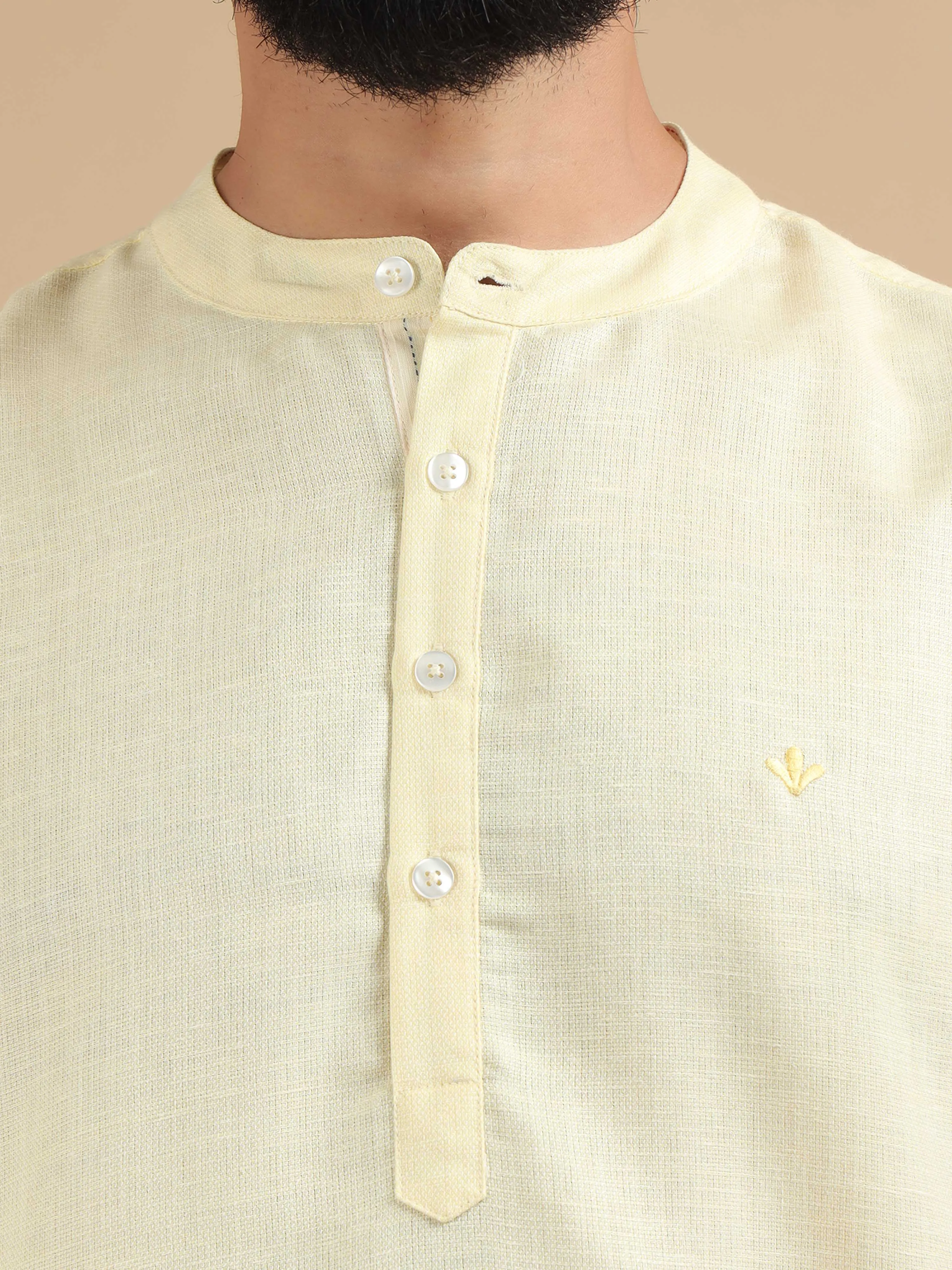 Cream Textured Short Kurta