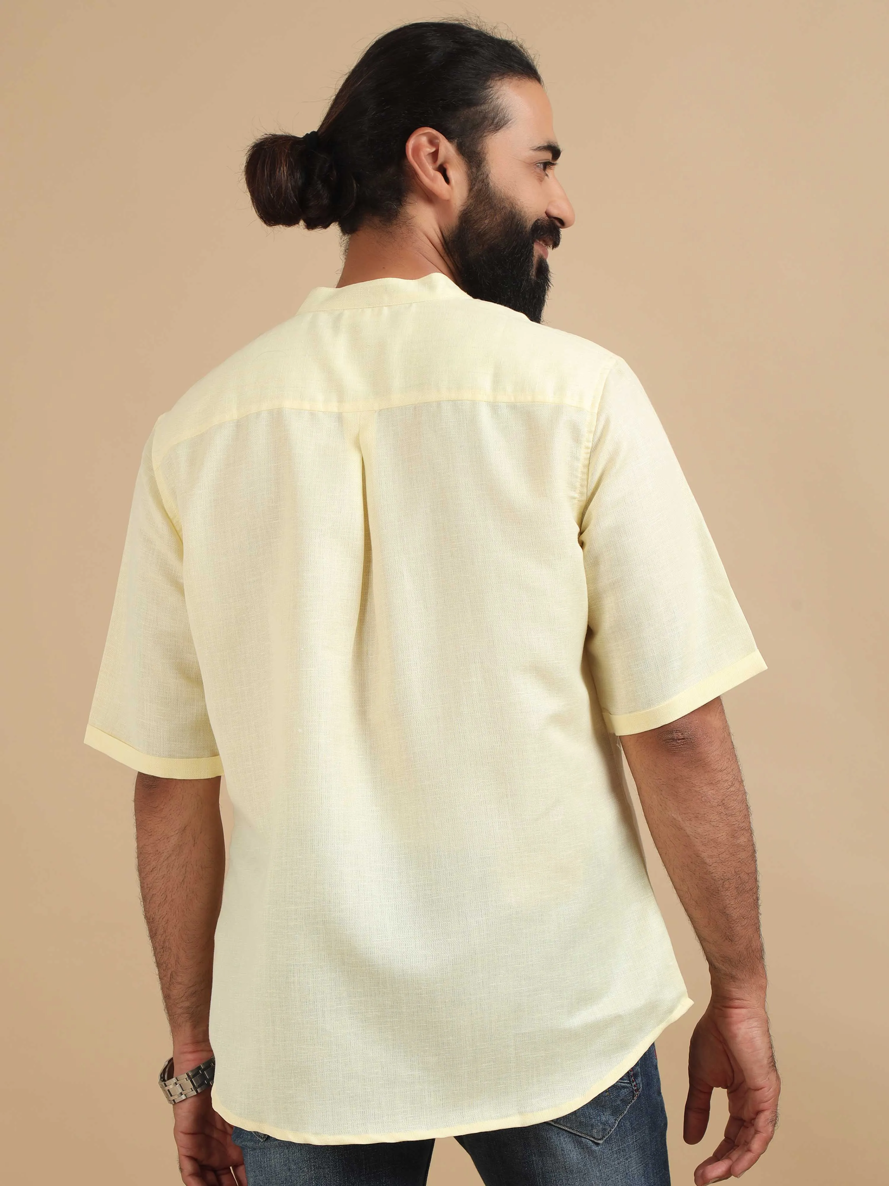 Cream Textured Short Kurta