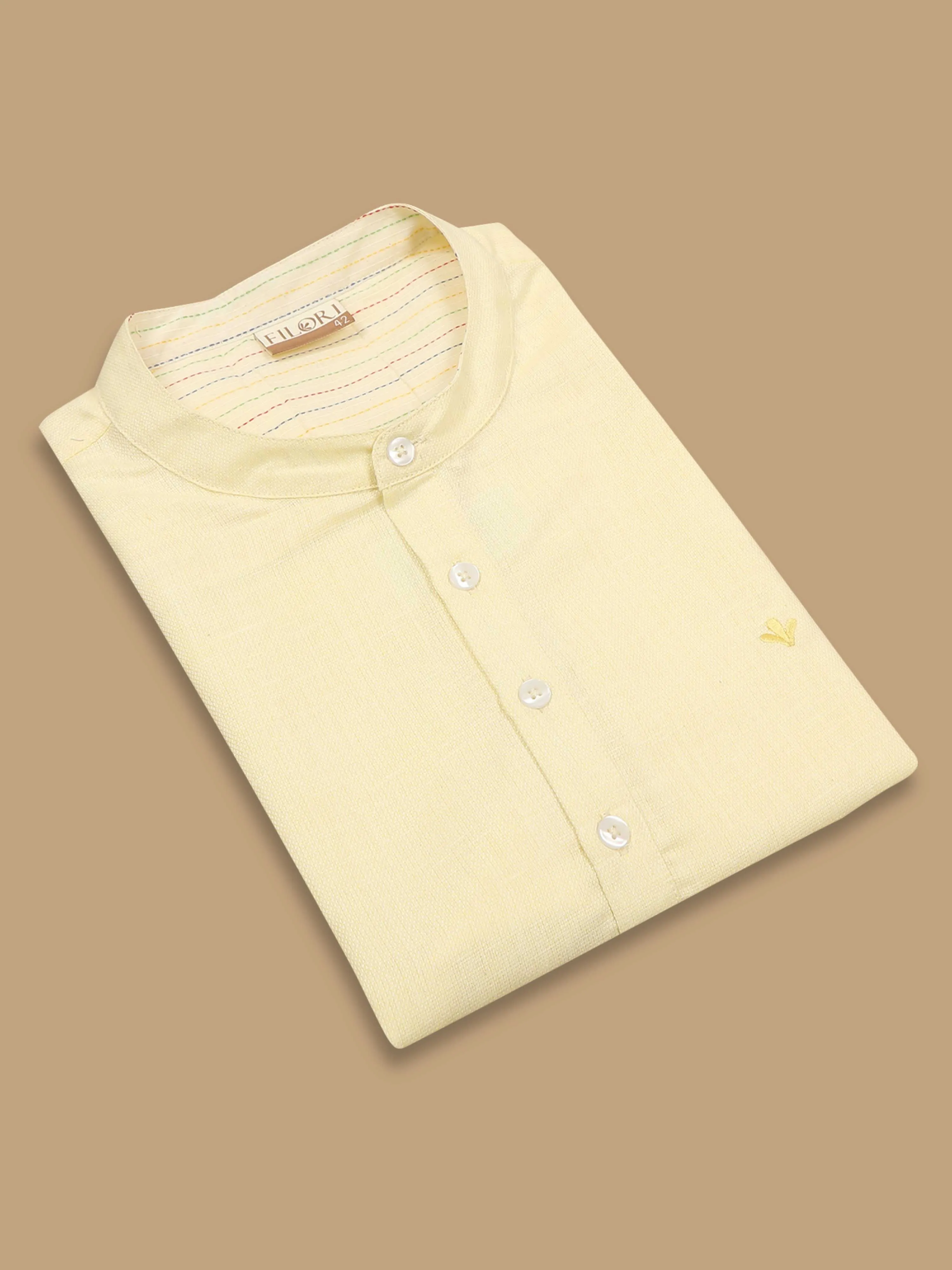Cream Textured Short Kurta