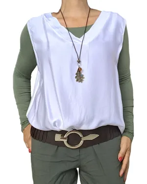 Débardeur blanc en satin col en V