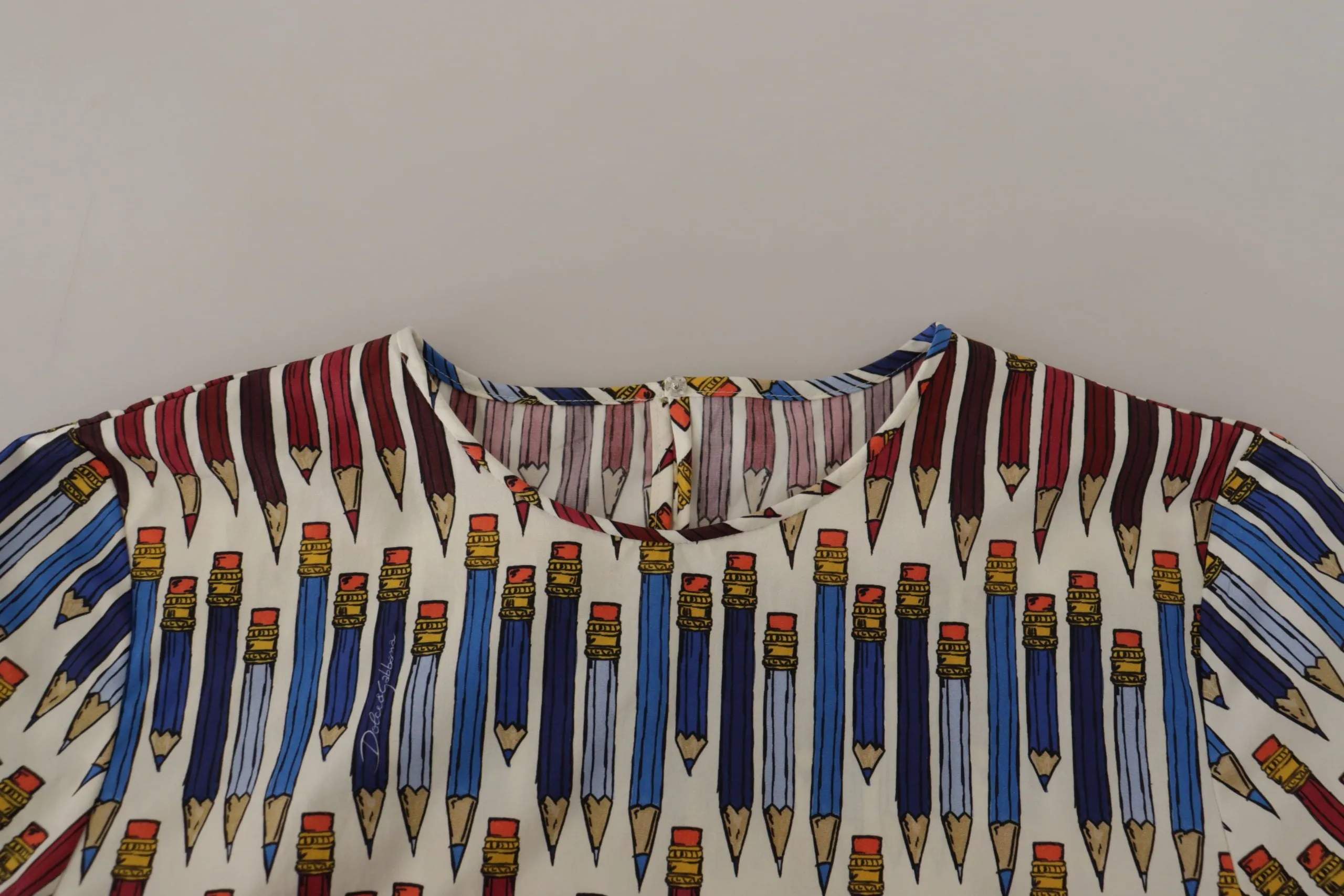Dolce & Gabbana Chic White Pencil Print Short Sleeve Blouse