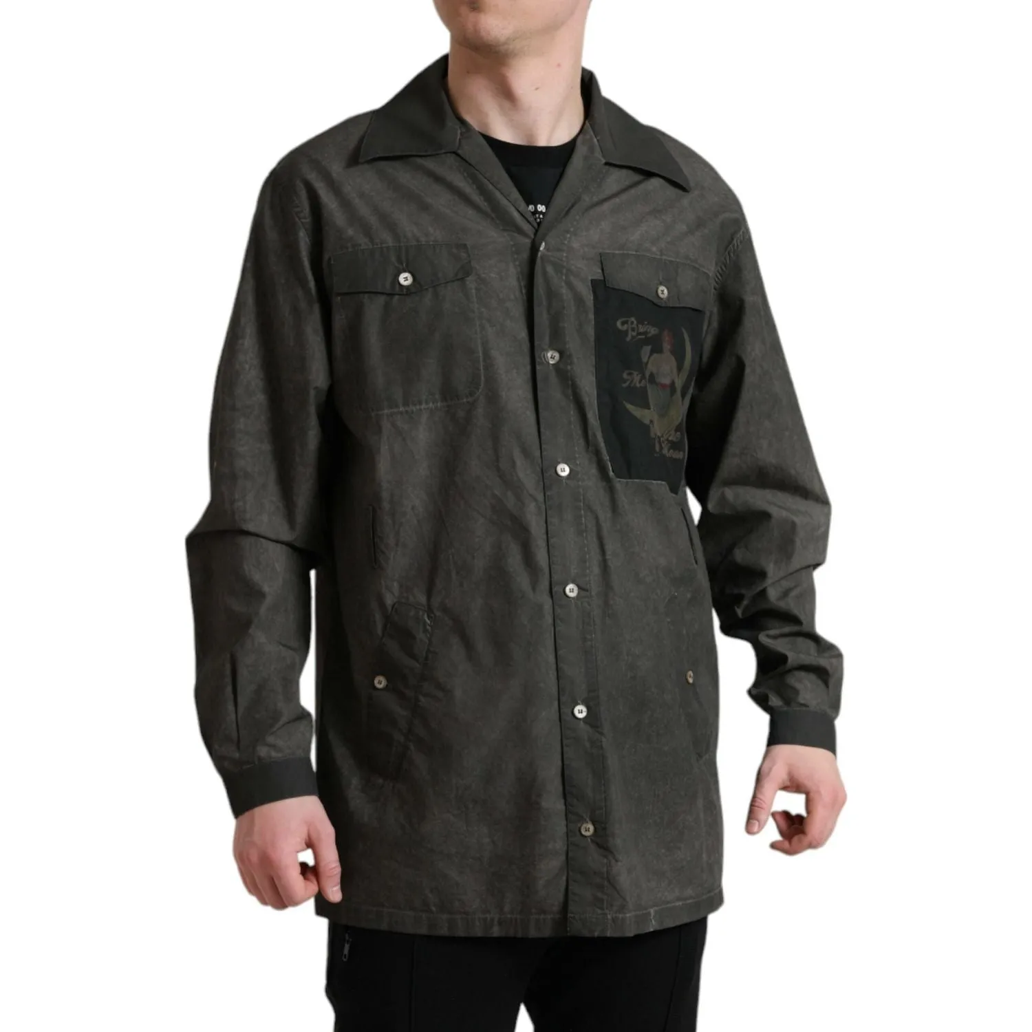 Dolce & Gabbana Elegant Dark Gray Cotton Button-Down Shirt