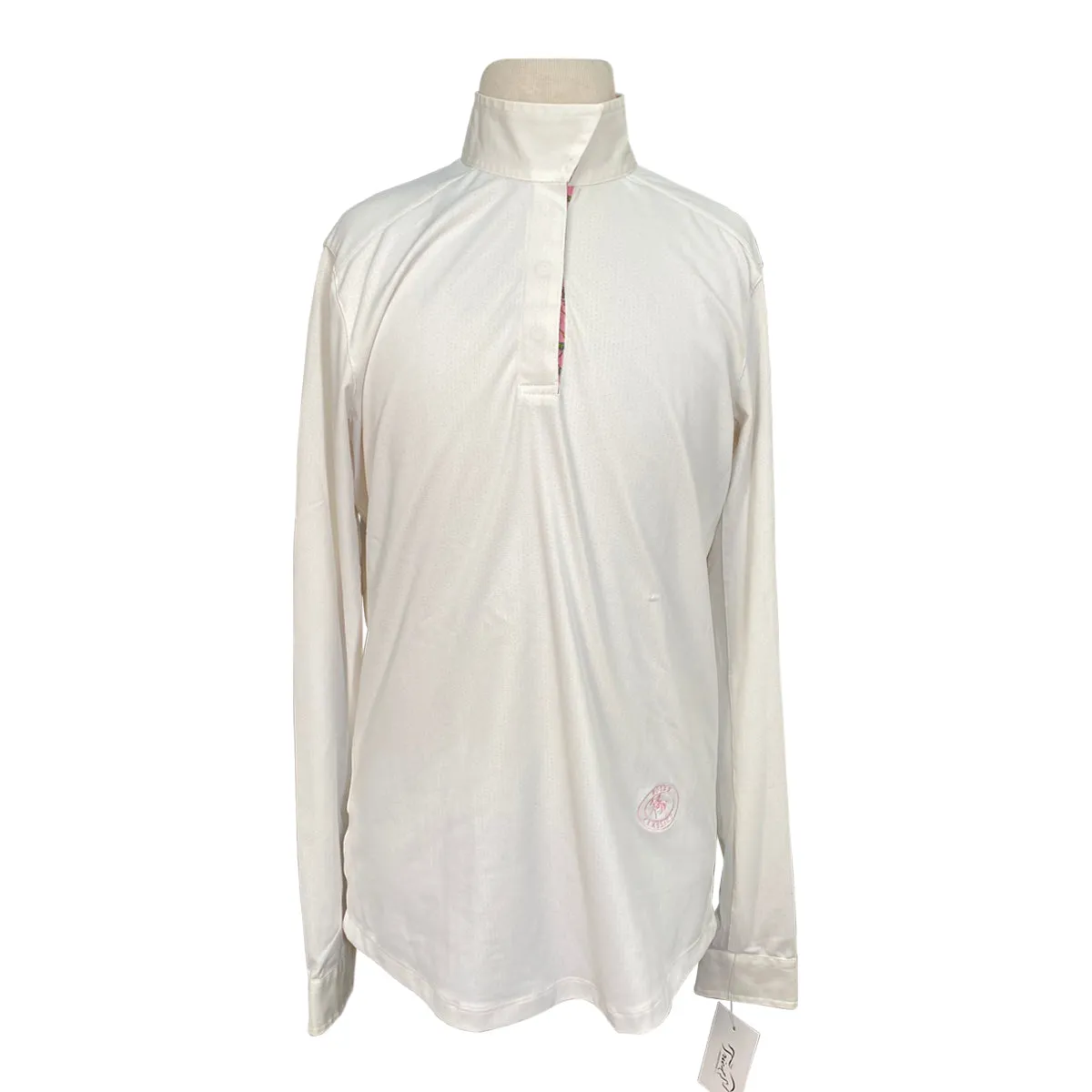Essex Classics Talent Yarn L/S Show Shirt in White/Pink Horses - Children's XL