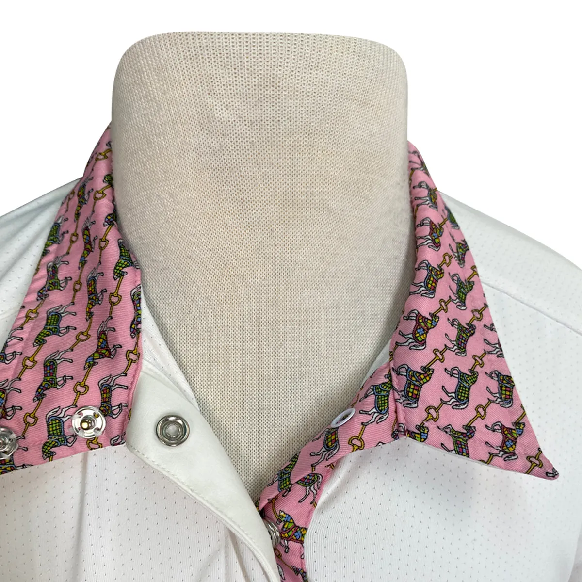 Essex Classics Talent Yarn L/S Show Shirt in White/Pink Horses - Children's XL