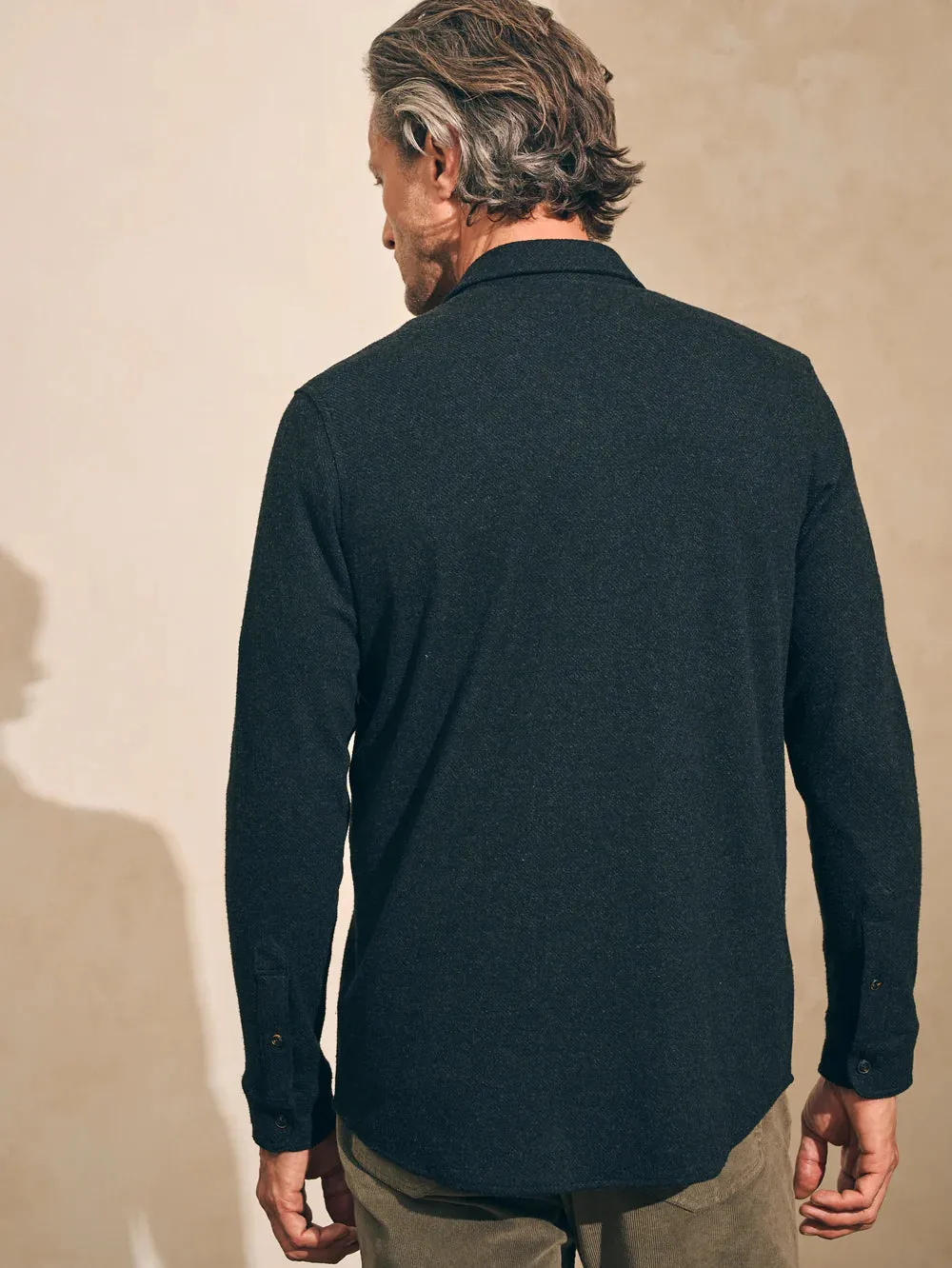 Faherty Men's Legend Sweater Shirt in Heathered Black Twill