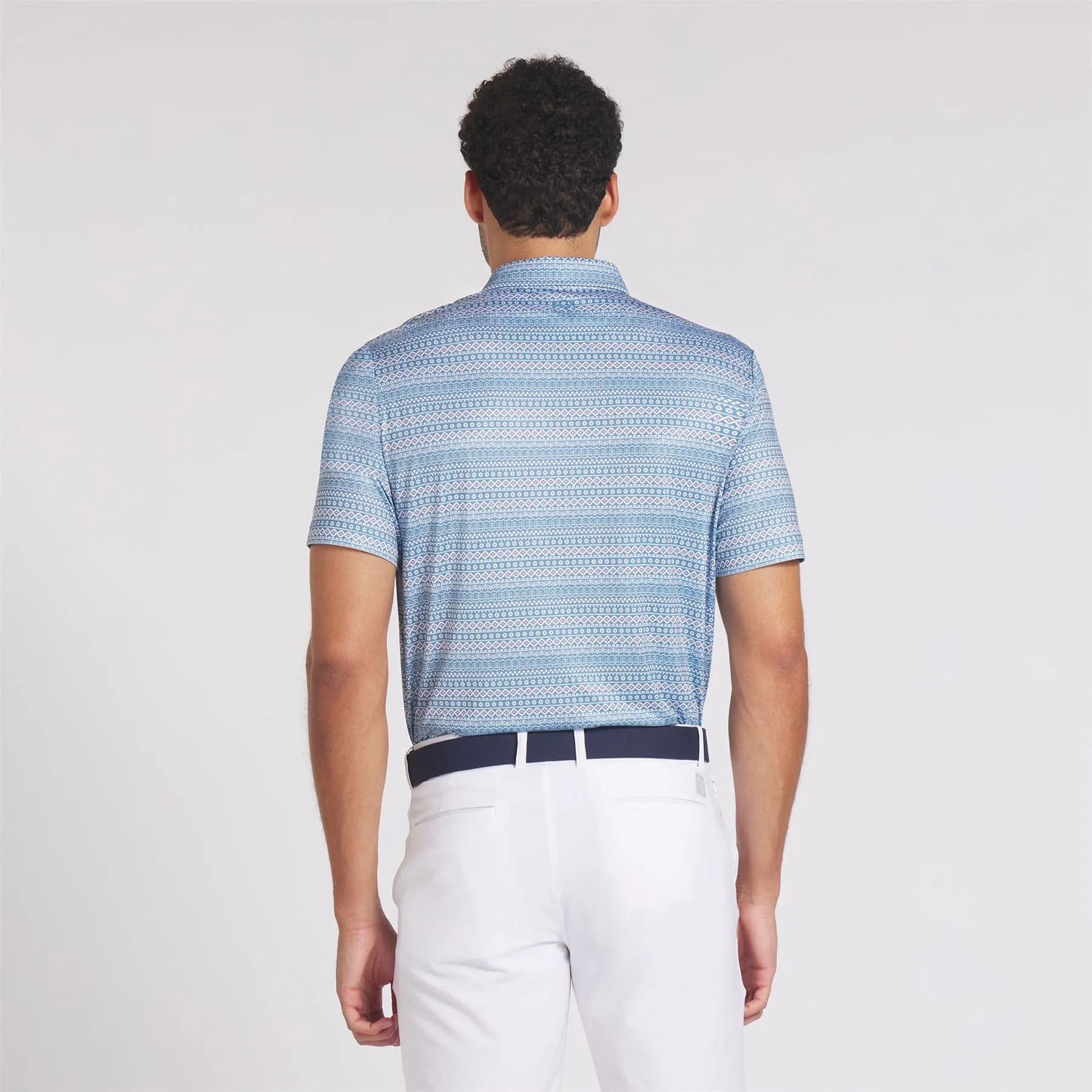 Fair Isle Micro Print Polo Blue Horizon/White Glow - AW24