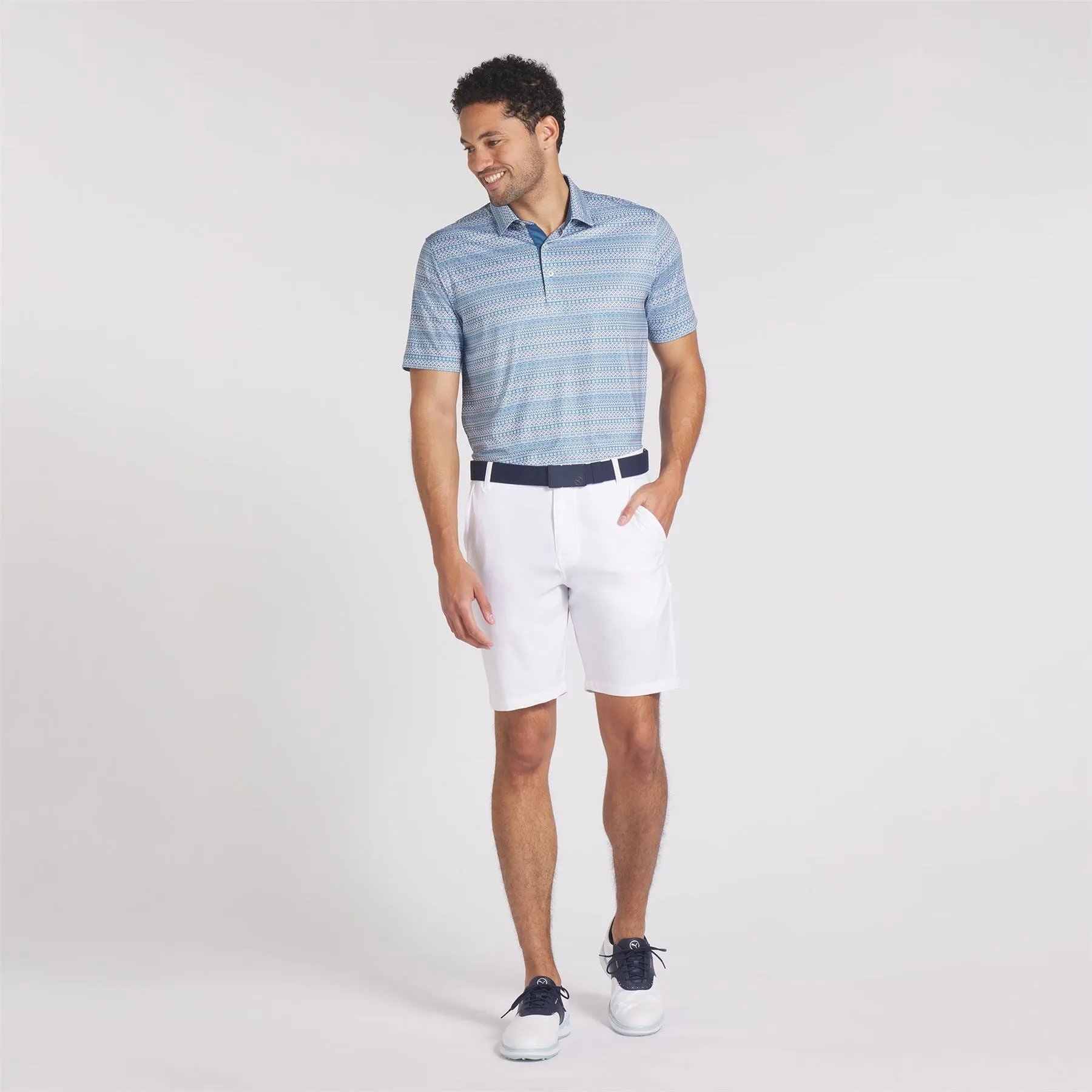 Fair Isle Micro Print Polo Blue Horizon/White Glow - AW24