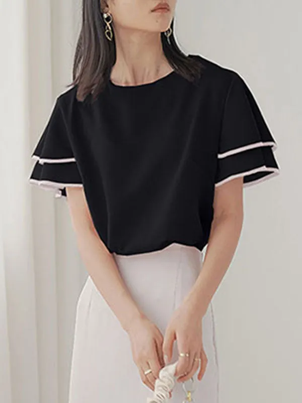 Falbala Tiered Short Sleeves Round-Neck T-Shirts Tops