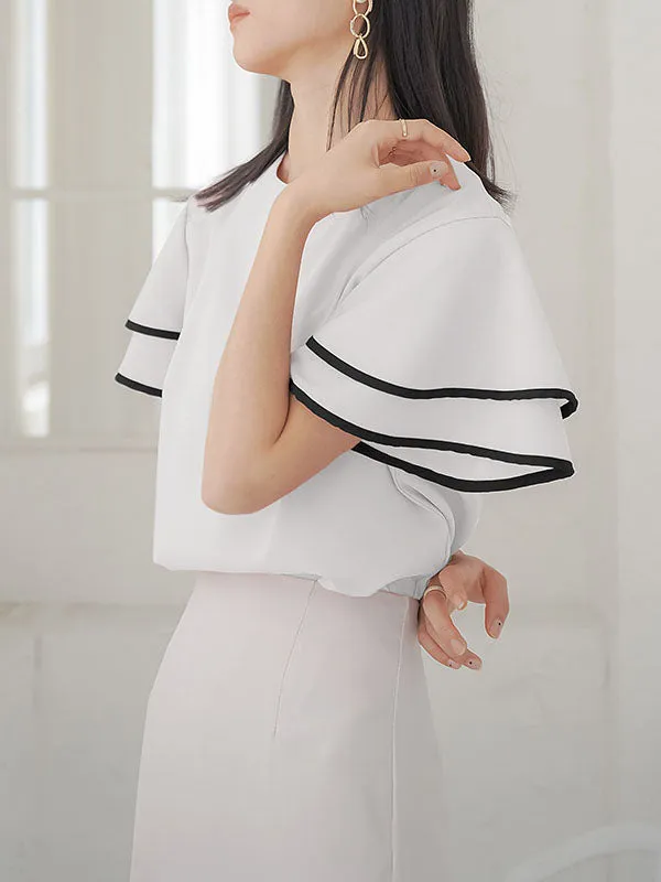 Falbala Tiered Short Sleeves Round-Neck T-Shirts Tops
