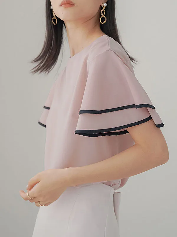 Falbala Tiered Short Sleeves Round-Neck T-Shirts Tops