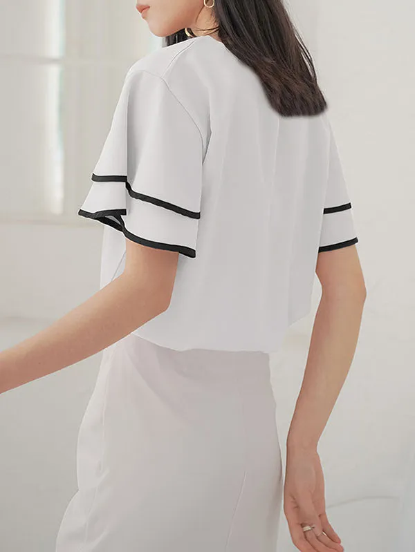 Falbala Tiered Short Sleeves Round-Neck T-Shirts Tops