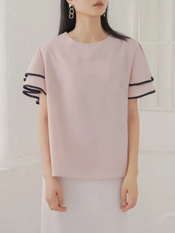 Falbala Tiered Short Sleeves Round-Neck T-Shirts Tops
