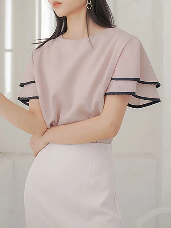 Falbala Tiered Short Sleeves Round-Neck T-Shirts Tops