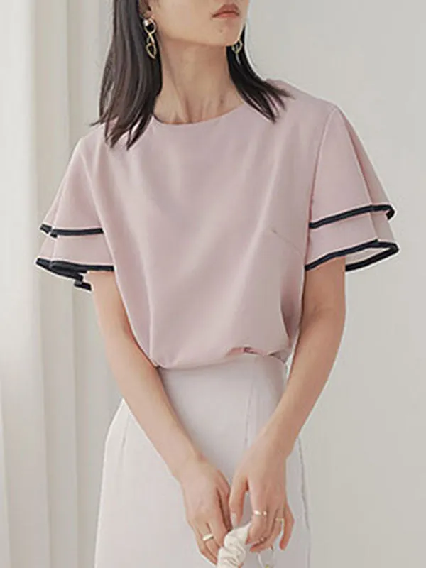 Falbala Tiered Short Sleeves Round-Neck T-Shirts Tops