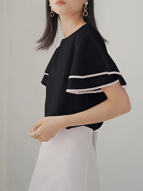 Falbala Tiered Short Sleeves Round-Neck T-Shirts Tops