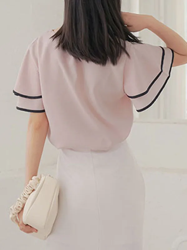 Falbala Tiered Short Sleeves Round-Neck T-Shirts Tops