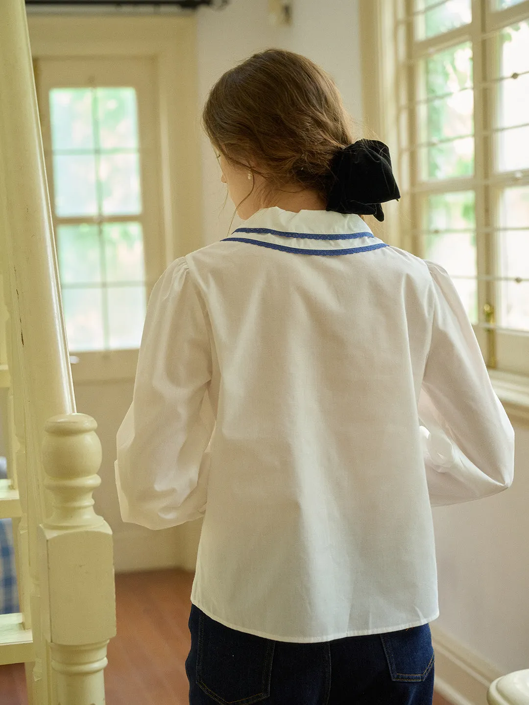 【Final Sale】Sarah Embroidery Contrast Collar Casual Shirts