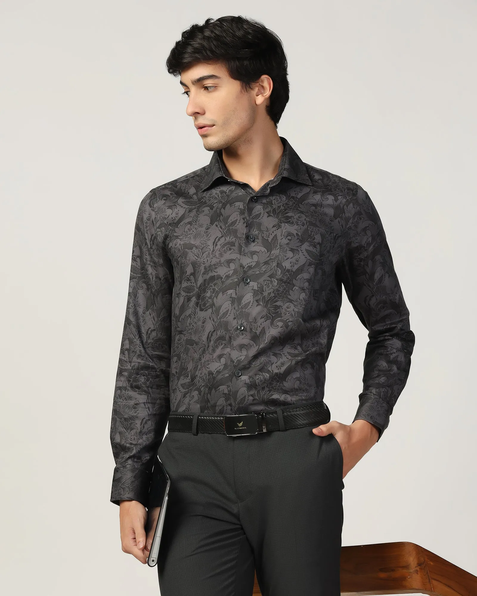 Formal Charcoal Printed Shirt - Iwaki