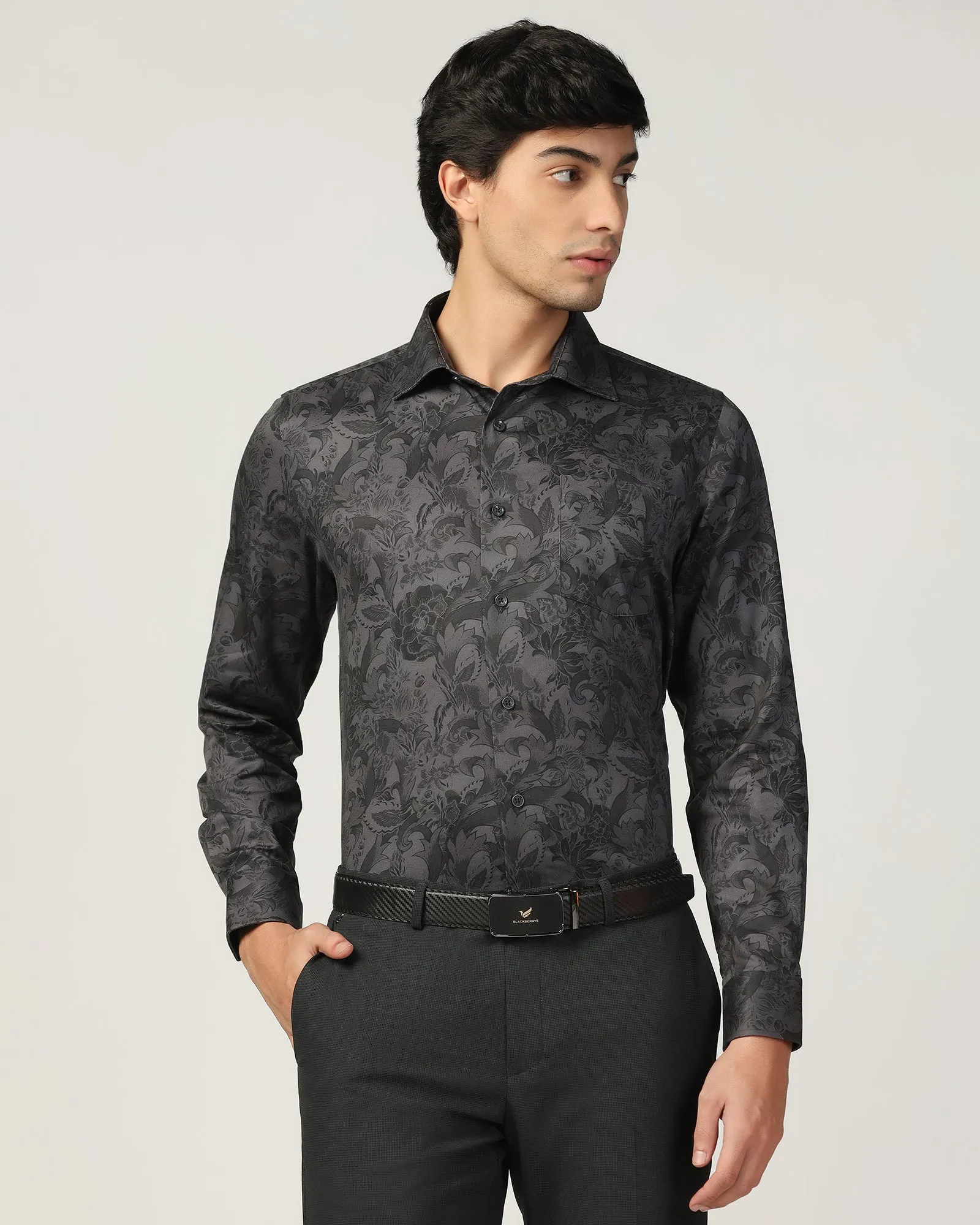 Formal Charcoal Printed Shirt - Iwaki