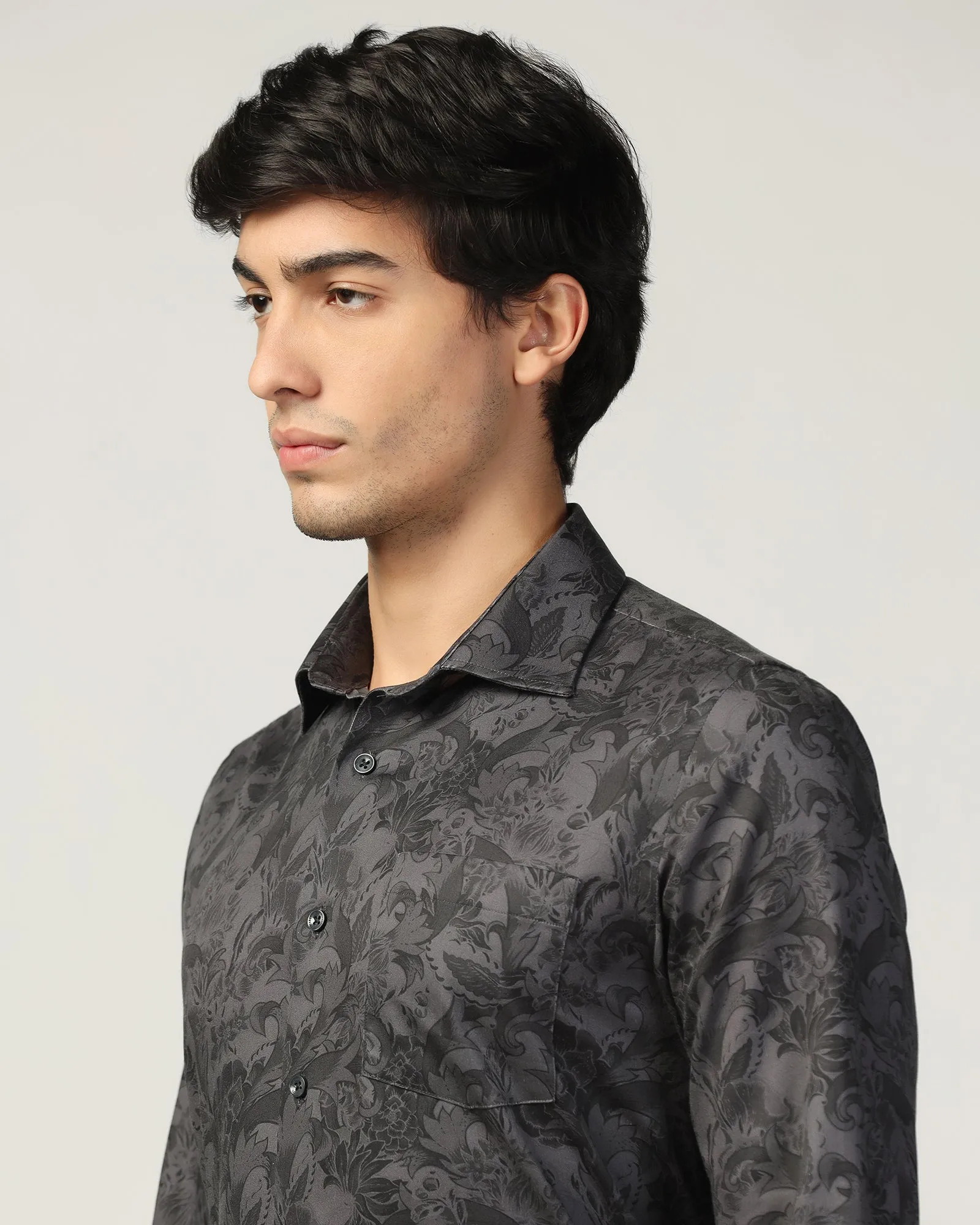 Formal Charcoal Printed Shirt - Iwaki