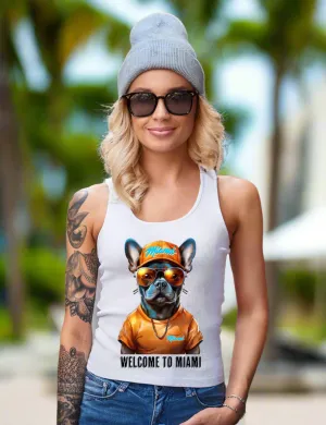 Frenchie Miami Orange White Collection Art T-Shirt - Unisex Design | Grooveman Music TM