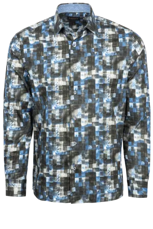 Garnet Button-Front Shirt - Blue Geometric