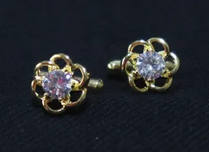 Golden Flower Crystal Designer Metallic Cufflinks