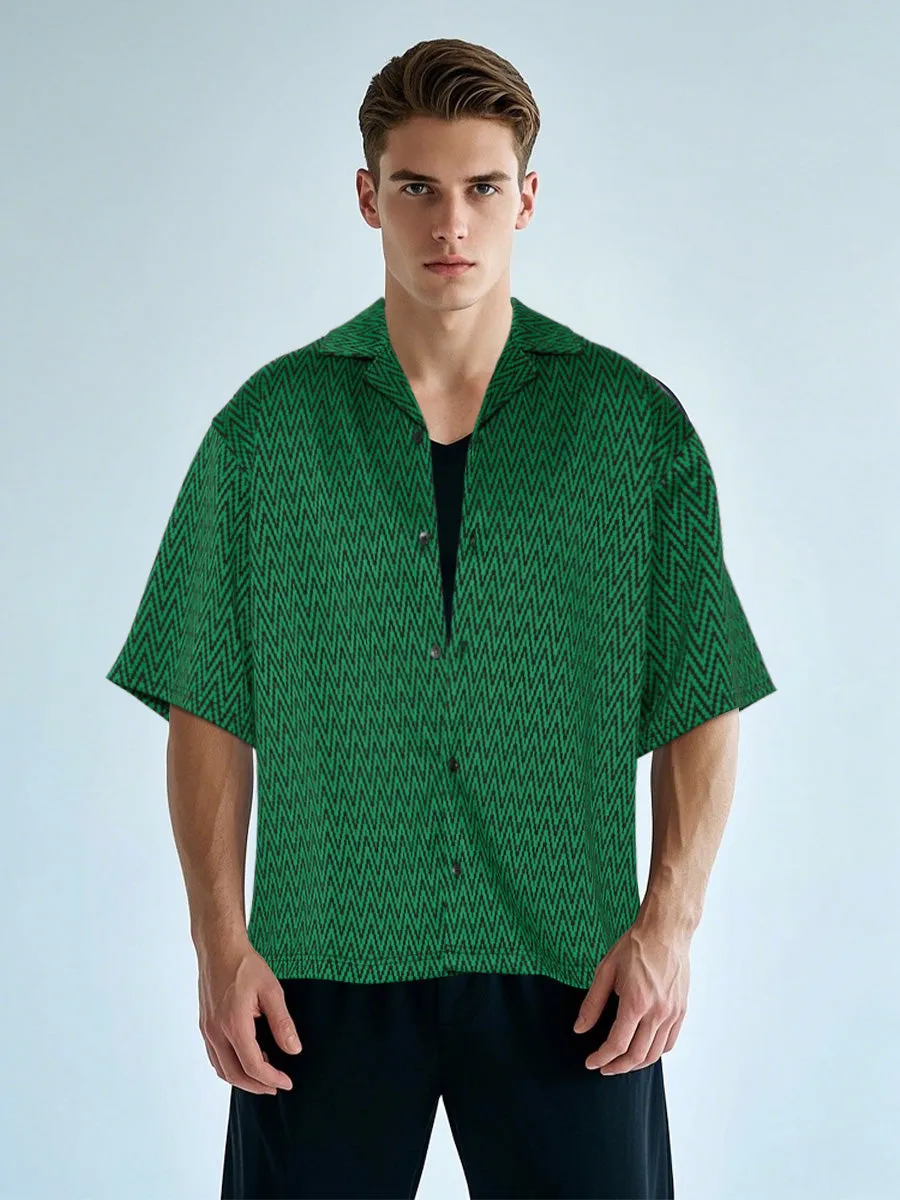 Green Zigzag Pattern Short Sleeve Shirt