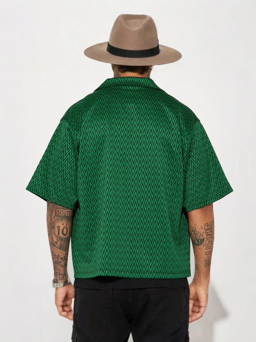 Green Zigzag Pattern Short Sleeve Shirt